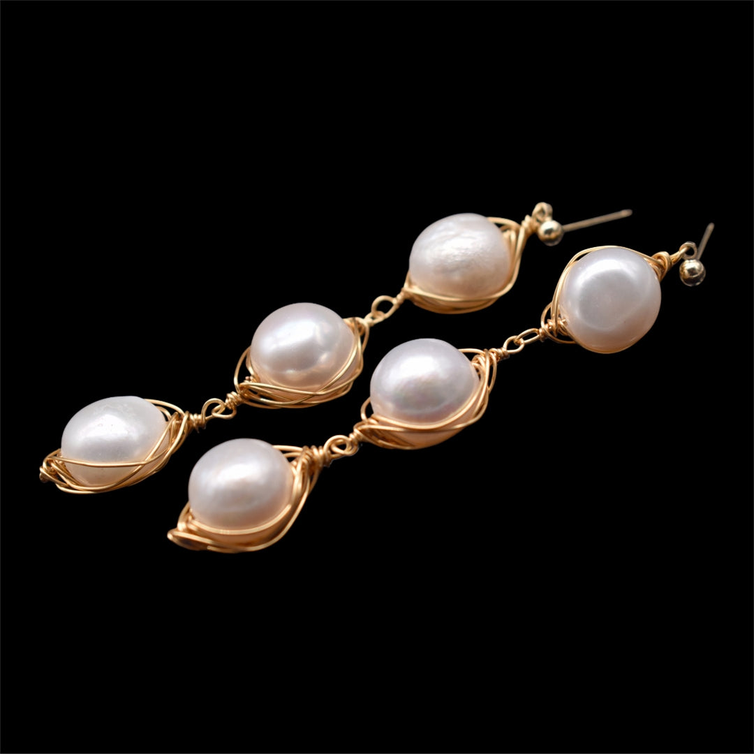 Baroque Pearl Long Drop Earrings - Rama - Akuna Pearls