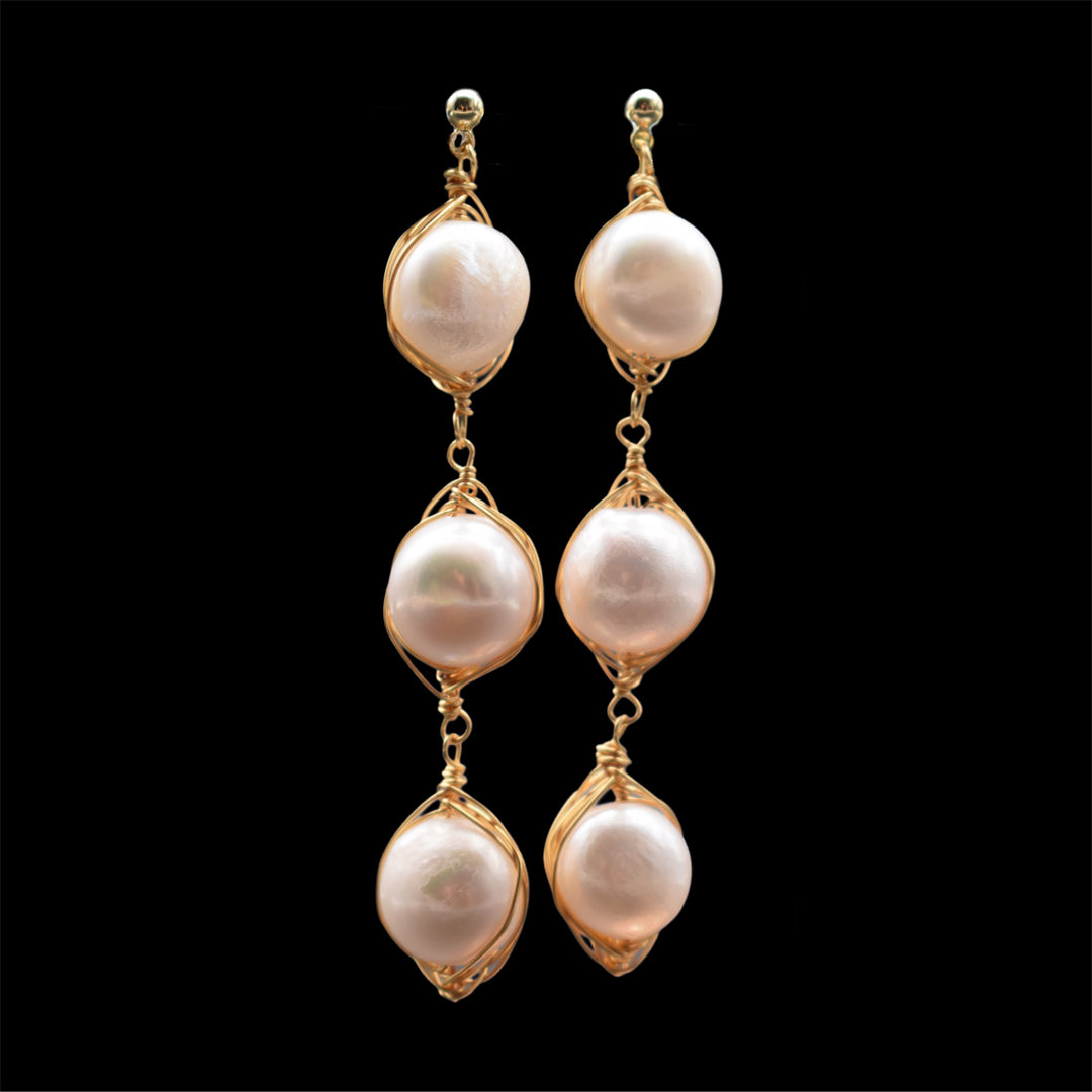 Baroque Pearl Long Drop Earrings - Rama - Akuna Pearls