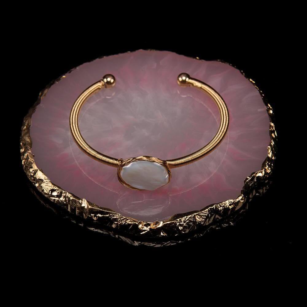 Baroque Pearl Bangle - Gold Edge - Akuna Pearls