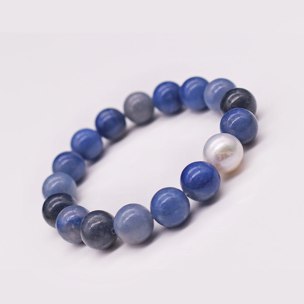 Freshwater Pearl & Natural Stone Bracelet - Blue Aventurine - Akuna Pearls