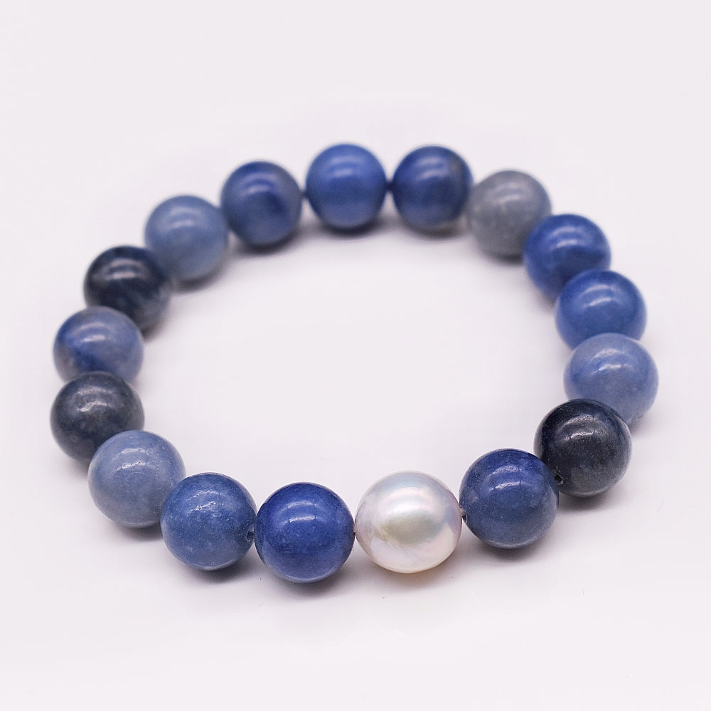 Freshwater Pearl &amp; Natural Stone Bracelet - Blue Aventurine - Akuna Pearls