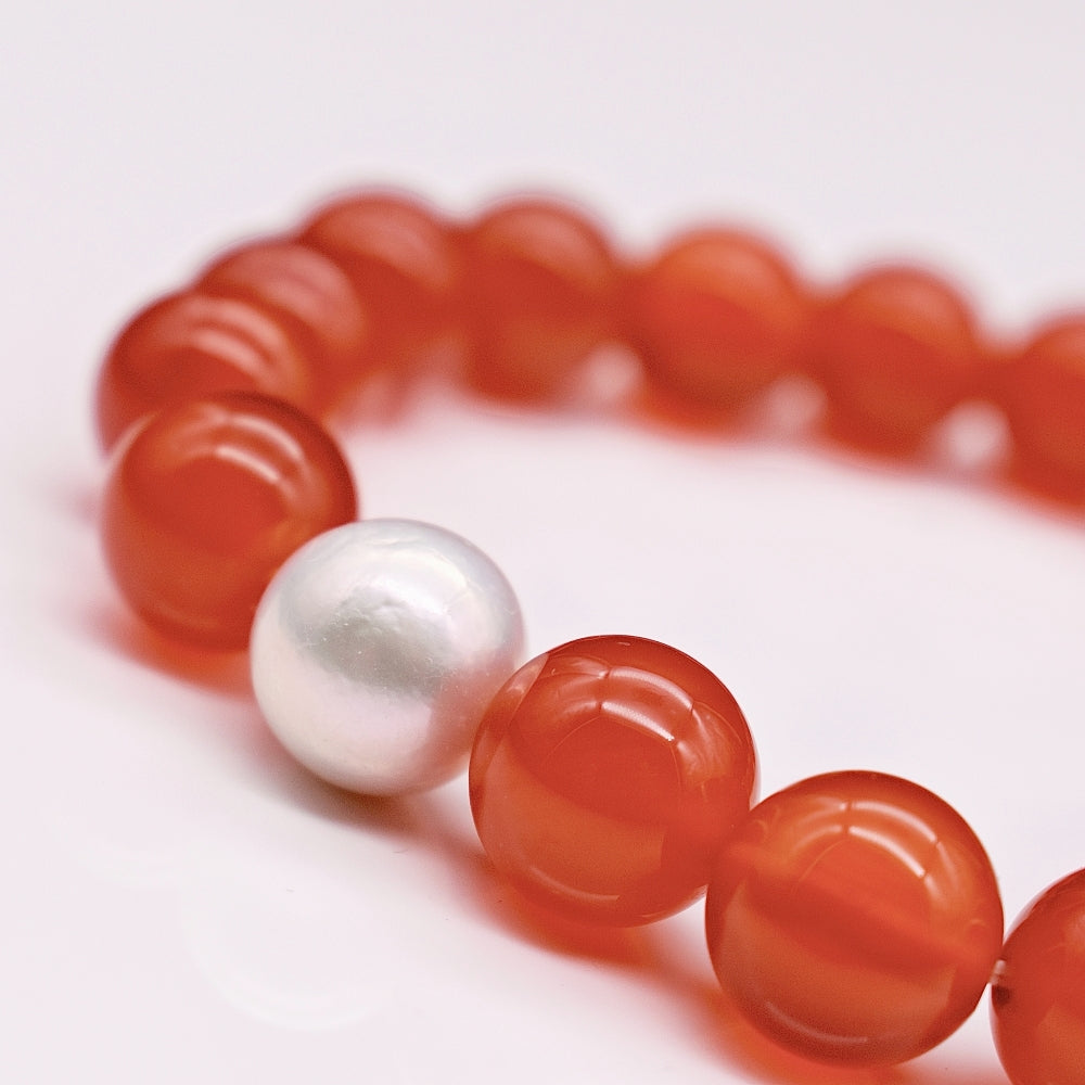 Freshwater Pearl & Natural Stone Bracelet - Carnelian - Akuna Pearls