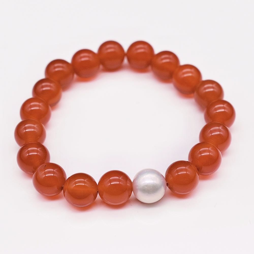 Freshwater Pearl &amp; Natural Stone Bracelet - Carnelian - Akuna Pearls