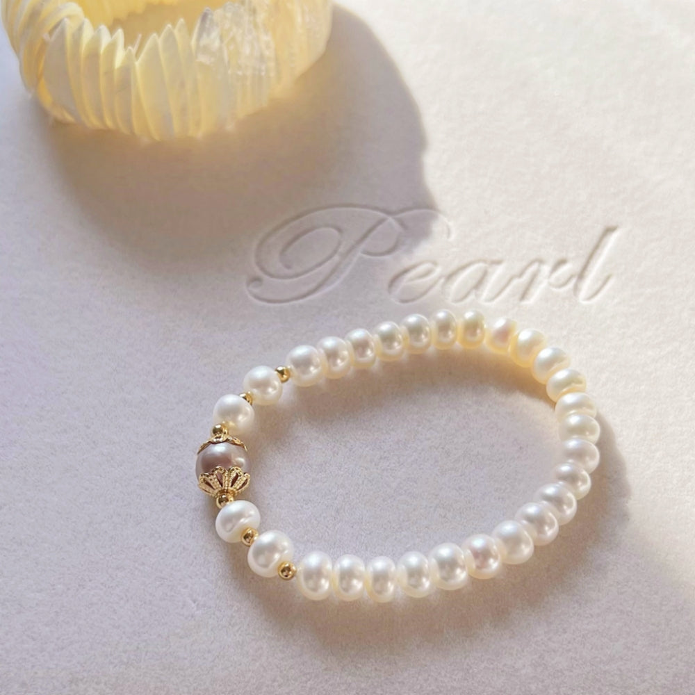 Freshwater Pearl Elastic Bracelet - Grape - Akuna Pearls