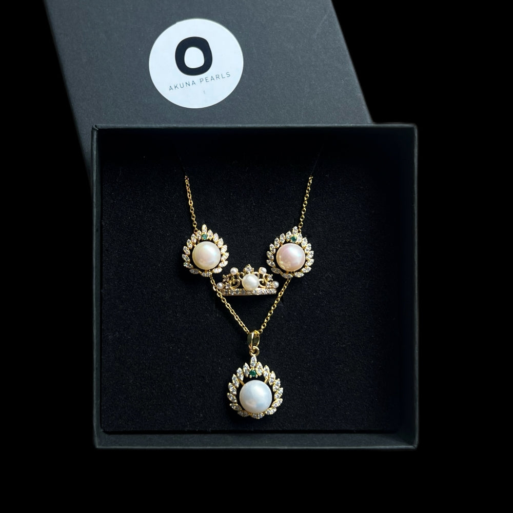 Freshwater Pearl Necklace, Earrings and Ring Gift Set - Cyra - Akuna Pearls