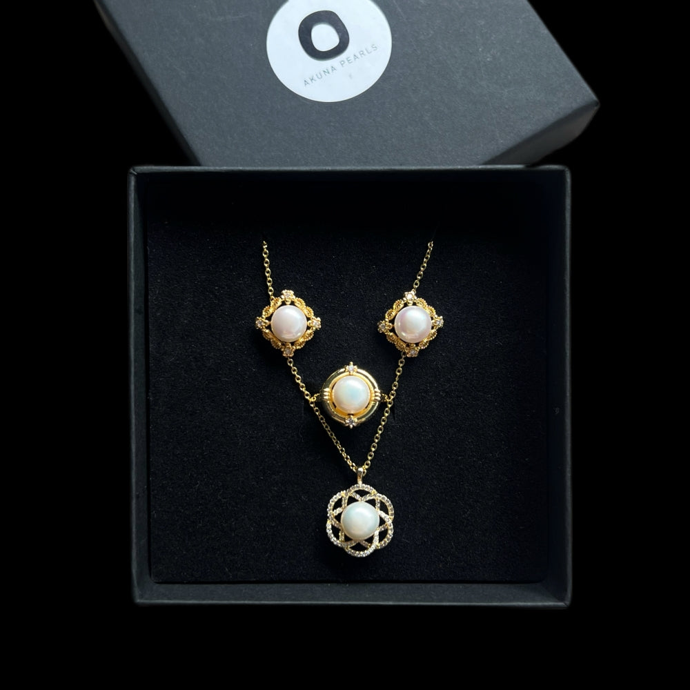 Freshwater Pearl Necklace, Earrings and Ring Gift Set - Kiara - Akuna Pearls