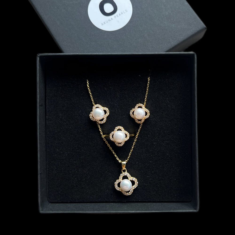 Freshwater Pearl Necklace, Earrings and Ring Gift Set - Millaray - Akuna Pearls