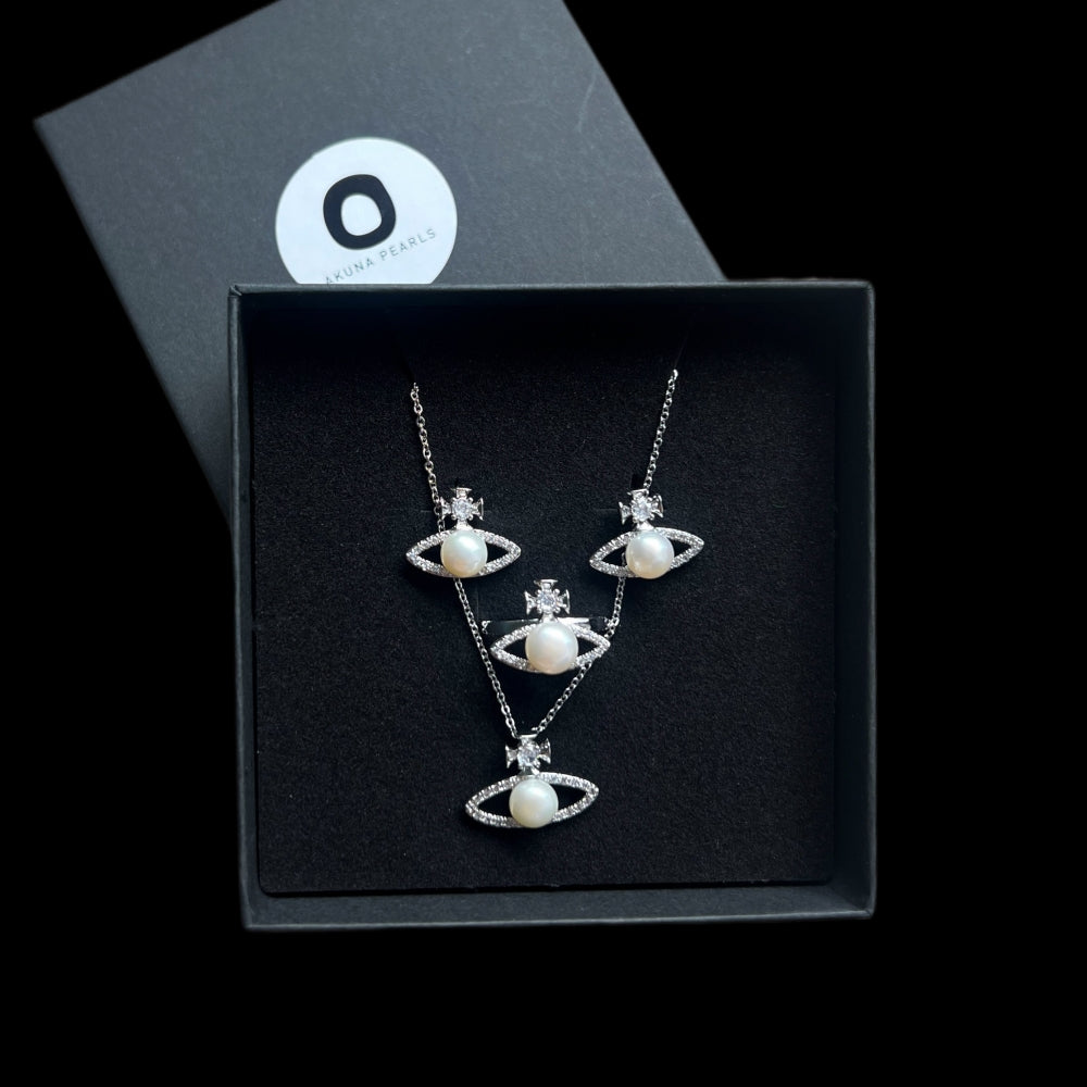 Freshwater Pearl Necklace, Earrings and Ring Gift Set - Orla - Akuna Pearls