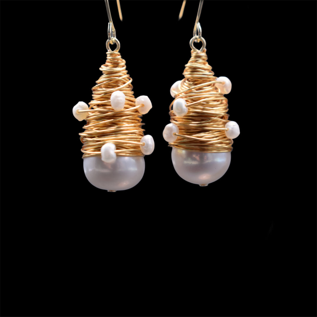 Freshwater Pearl Gold Wiring Dangle Hook Earrings - Marilla - Akuna Pearls