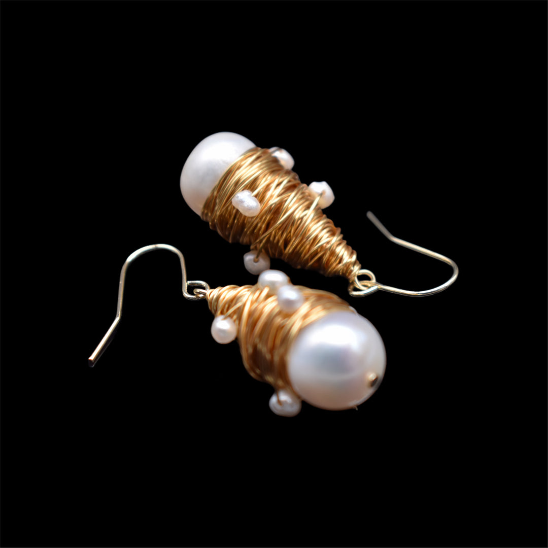 Freshwater Pearl Gold Wiring Dangle Hook Earrings - Marilla - Akuna Pearls