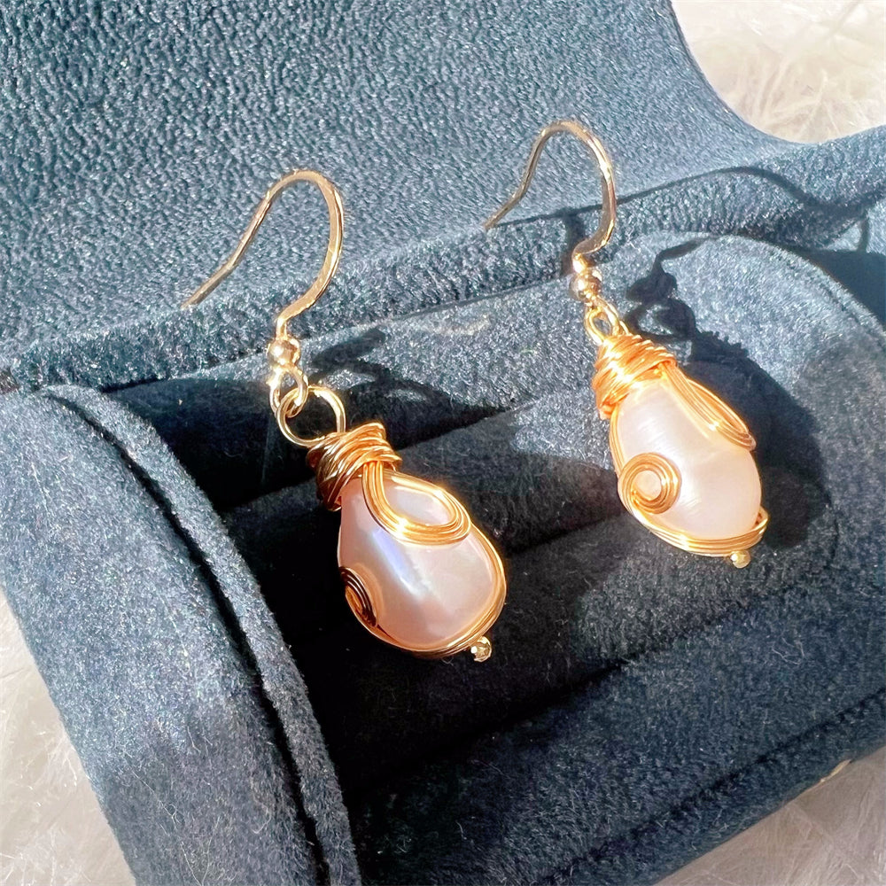 Freshwater Pearl Gold Wiring Dangle Hook Earrings - Natalie - Akuna Pearls