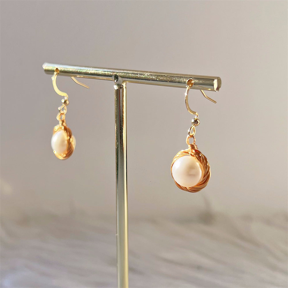 Freshwater Pearl Gold Wiring Dangle Hook Earrings - Samantha - Akuna Pearls