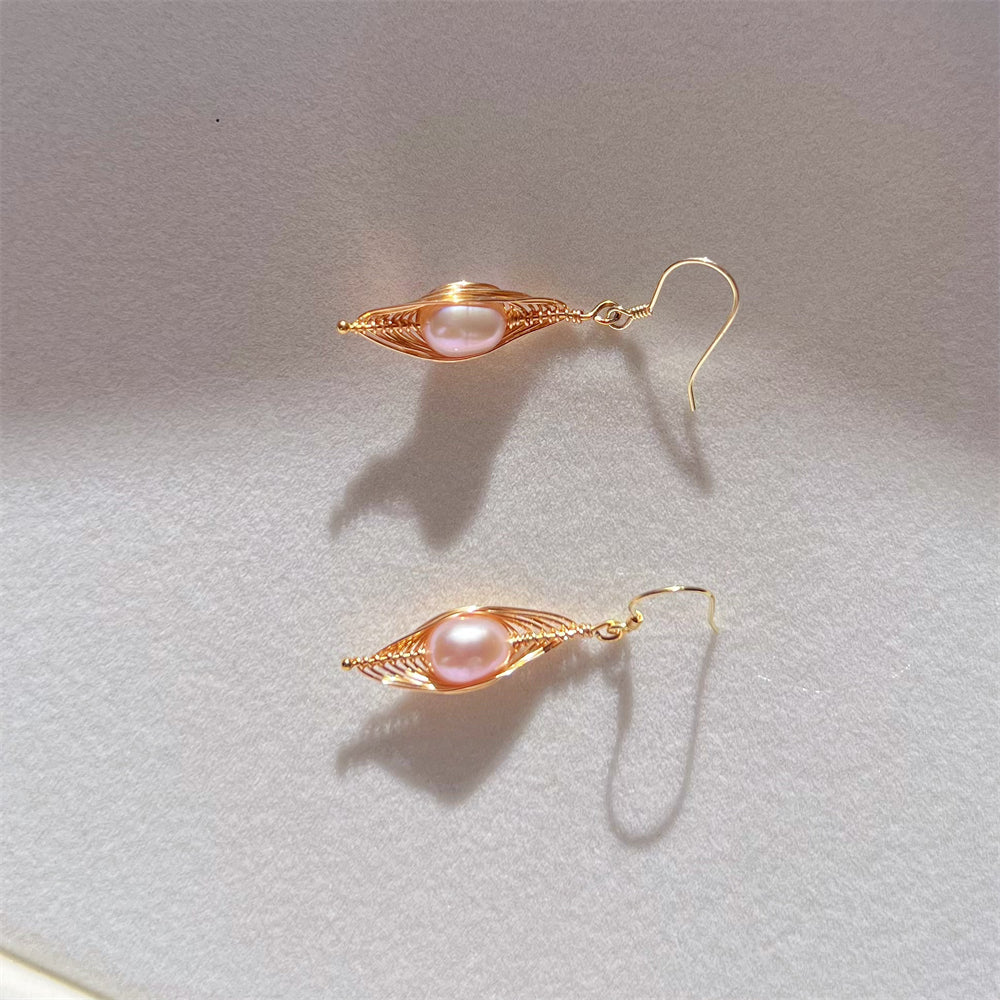 Freshwater Pearl Gold Wiring Dangle Hook Earrings - Nena - Akuna Pearls