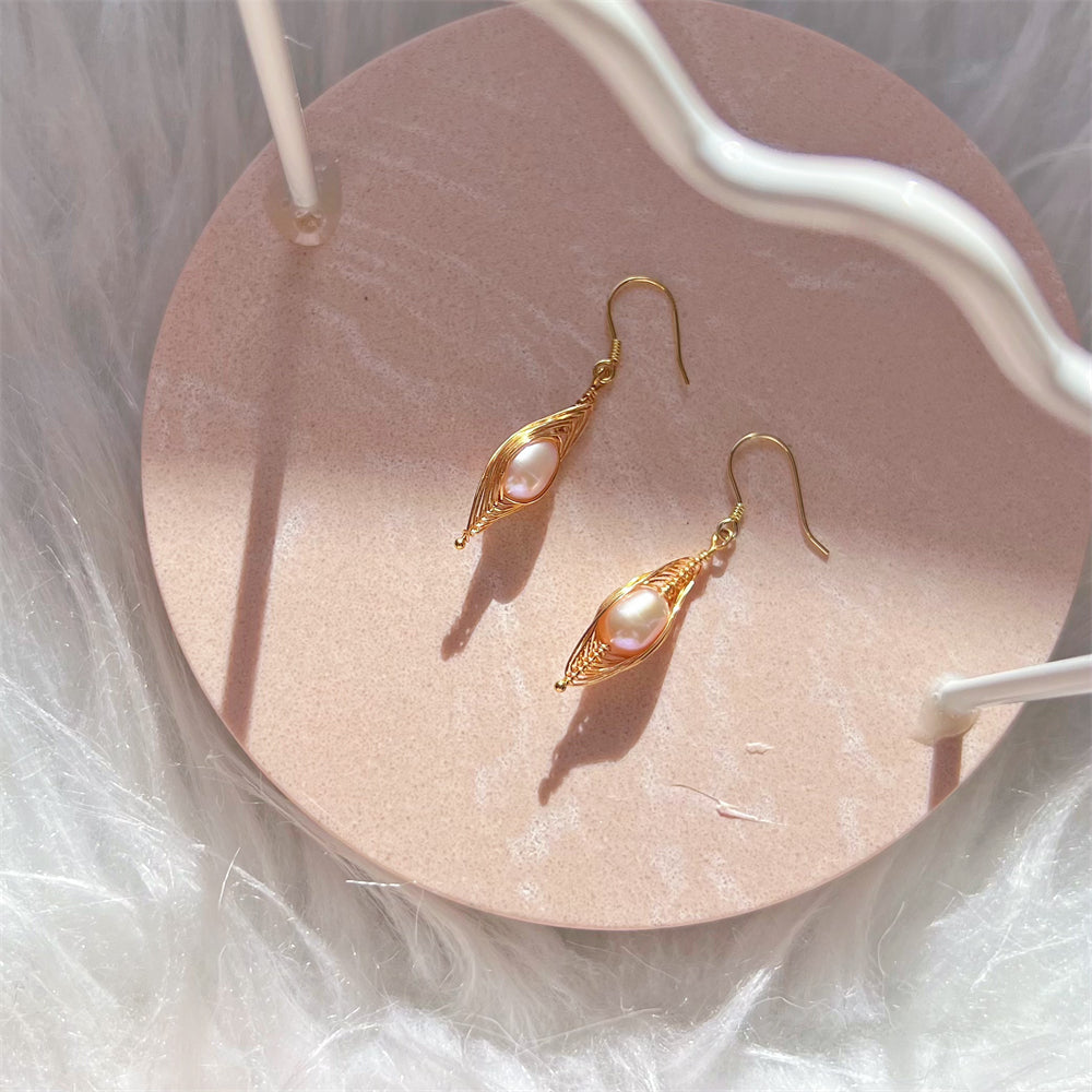 Freshwater Pearl Gold Wiring Dangle Hook Earrings - Nena - Akuna Pearls