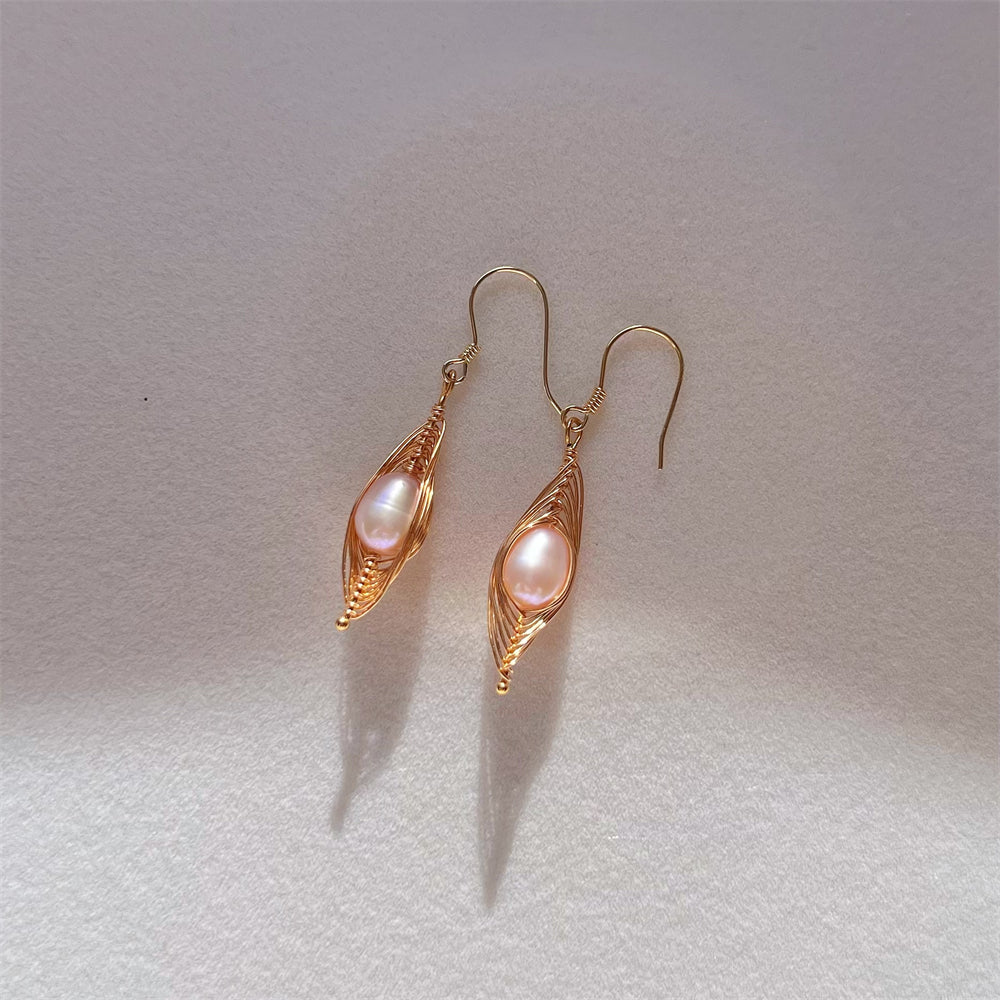 Freshwater Pearl Gold Wiring Dangle Hook Earrings - Nena - Akuna Pearls