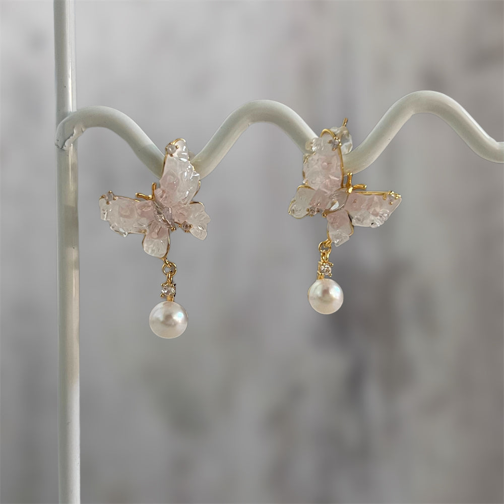 Freshwater Pearl Necklace and Earrings Gift Set - Pink Butterfly - Akuna Pearls