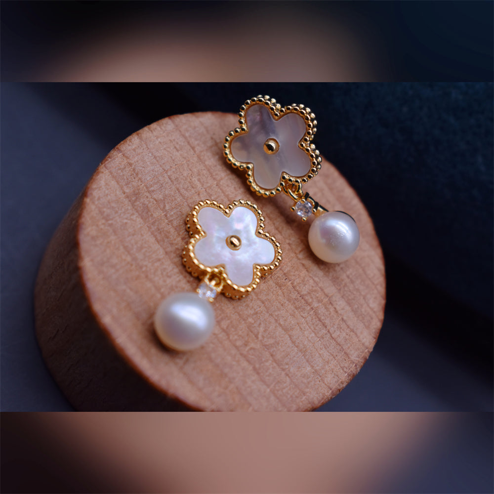 Freshwater Pearl Stud Earrings - Shell Flower - Akuna Pearls