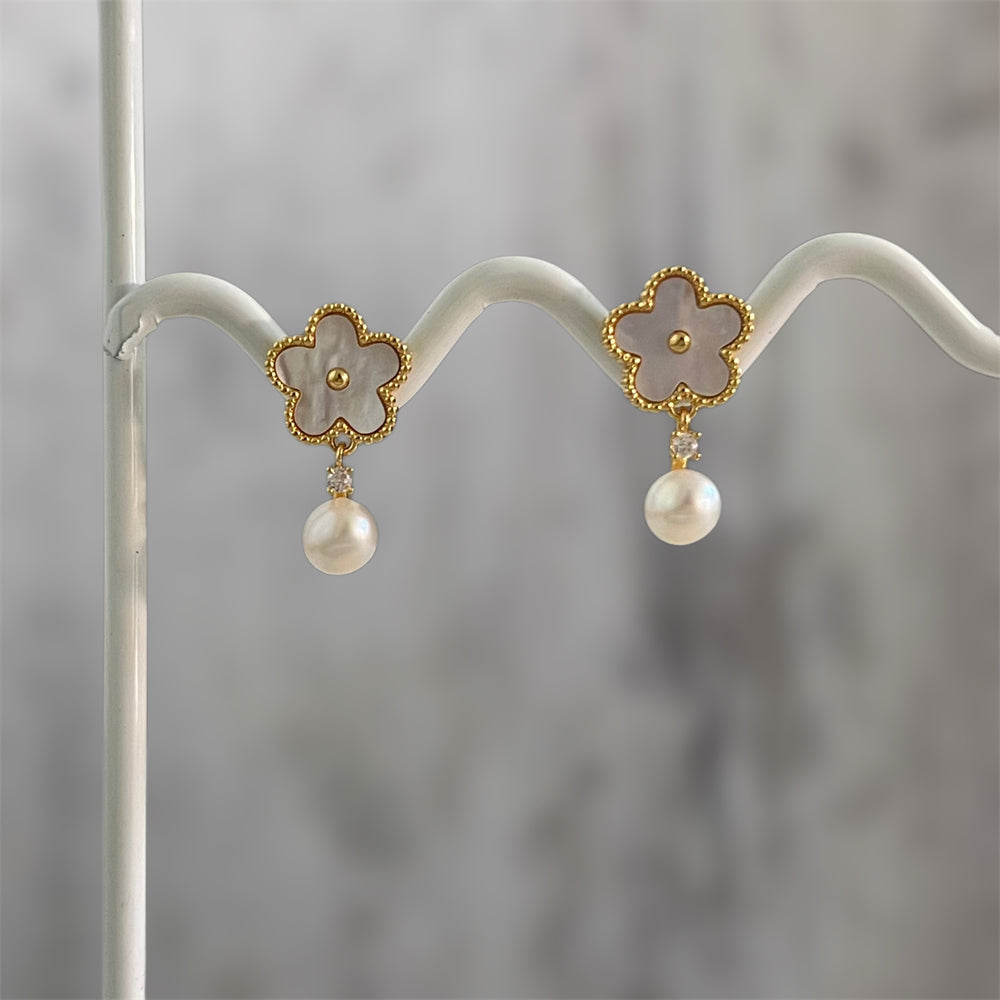 Freshwater Pearl Stud Earrings - Shell Flower - Akuna Pearls