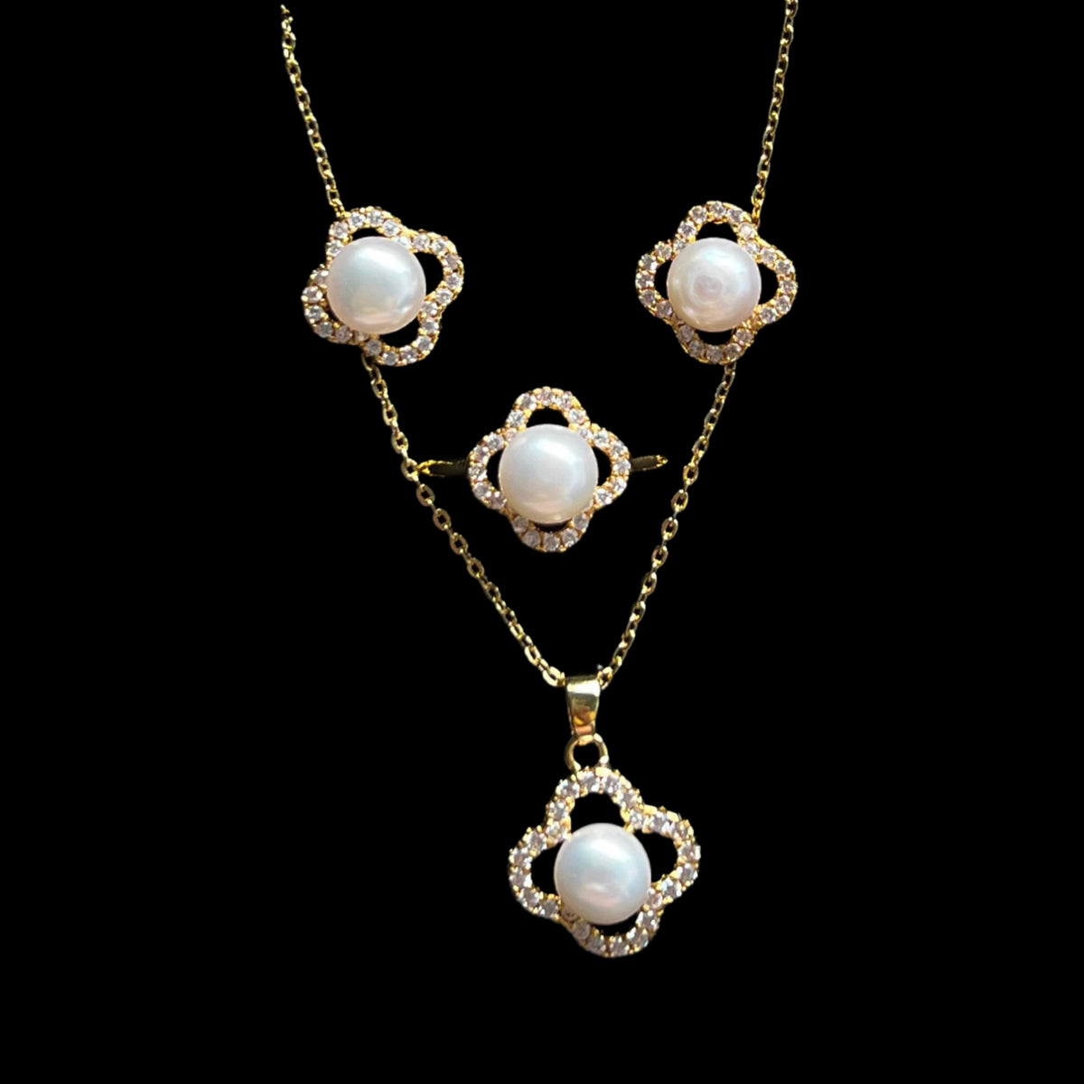 Freshwater Pearl Necklace, Earrings and Ring Gift Set - Millaray - Akuna Pearls