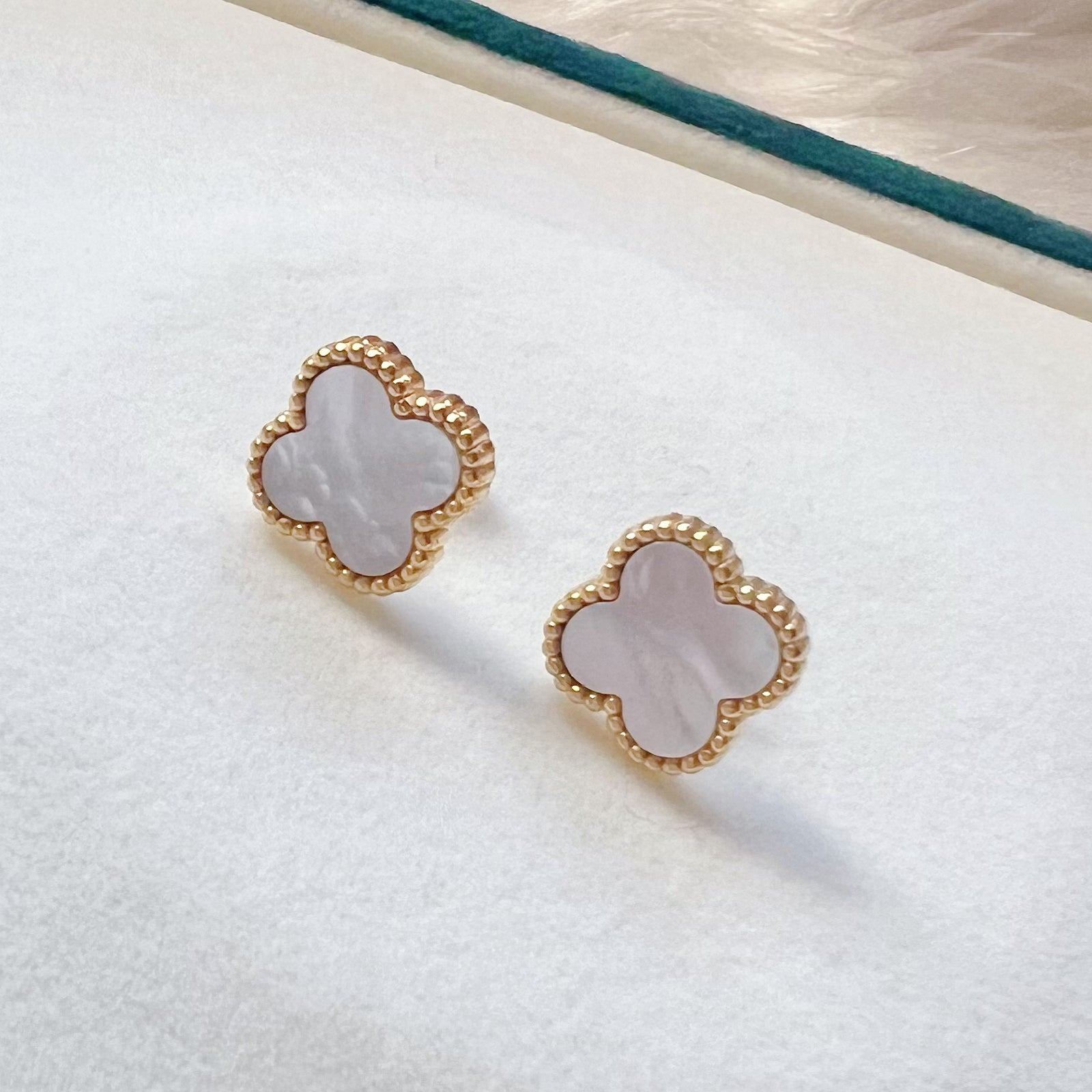 Titanium Mother of Pearl Flower Stud Earrings - White - Akuna Pearls