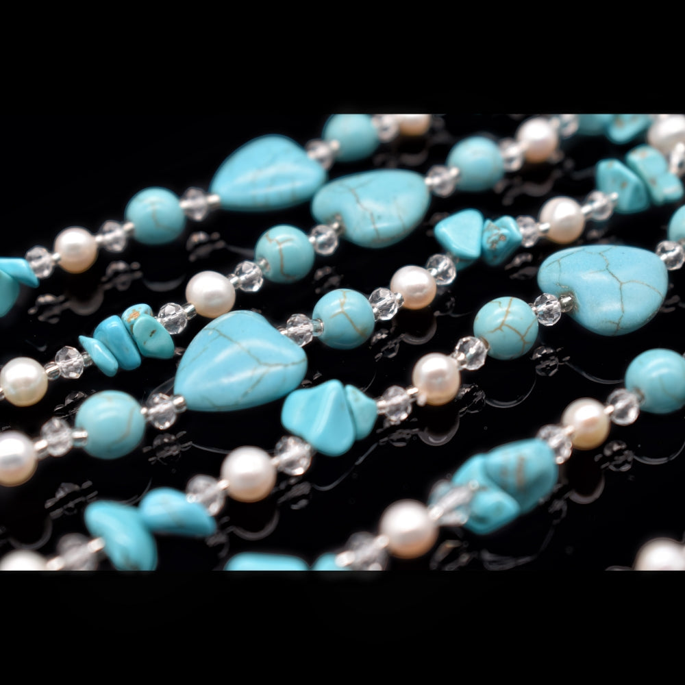 Freshwater Pearl &amp; Turquoise Long Necklace - Tallie - Akuna Pearls