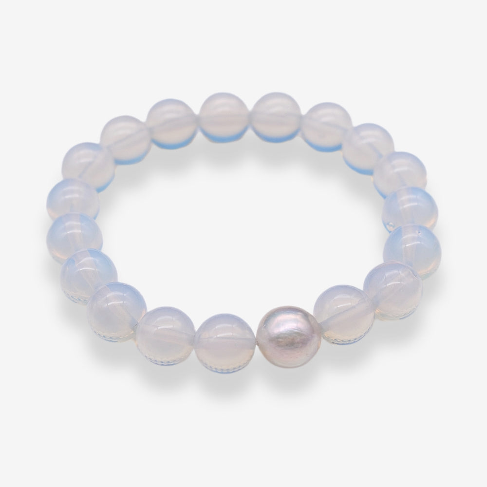 Freshwater Pearl &amp; Natural Stone Bracelet - Opalite - Akuna Pearls