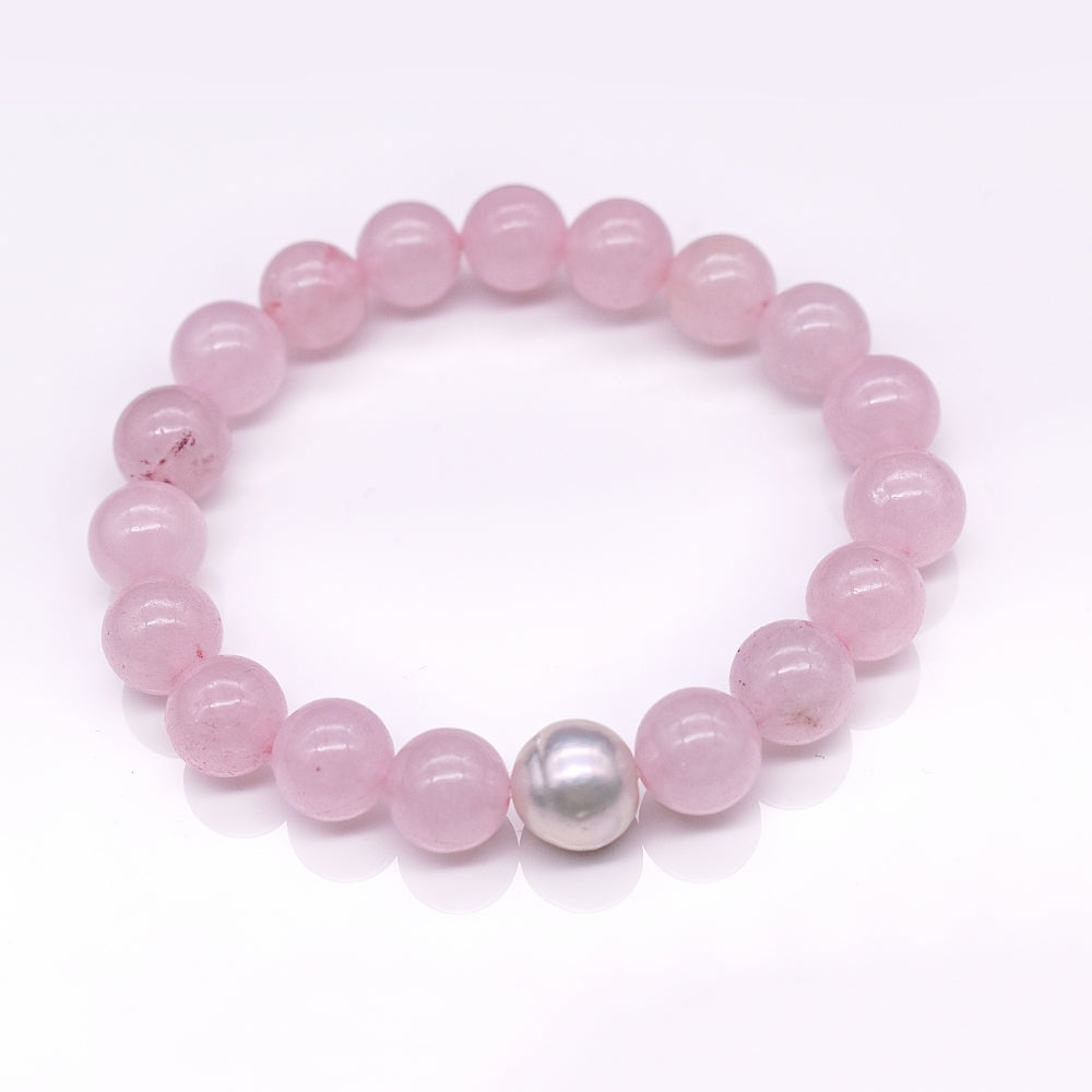 Freshwater Pearl &amp; Natural Stone Bracelet - Rose Quartz - Akuna Pearls