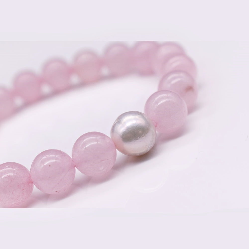 Freshwater Pearl & Natural Stone Bracelet - Rose Quartz - Akuna Pearls