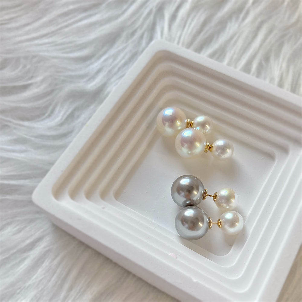 Shell Pearl Front &amp; Back Double Pearl Earrings - Dua - Akuna Pearls