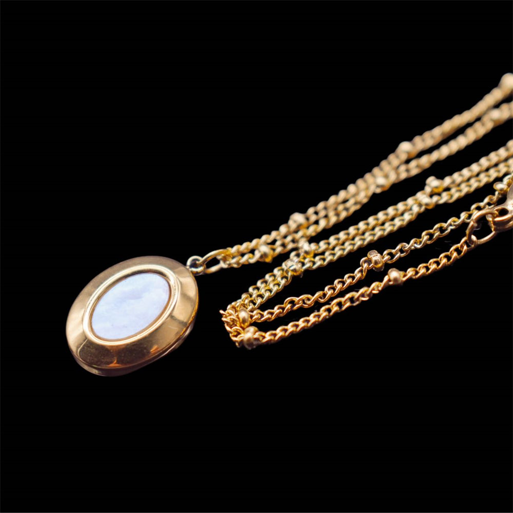 Pearl Shell Titanium Waterproof Pendant Necklace - Oval - Akuna Pearls