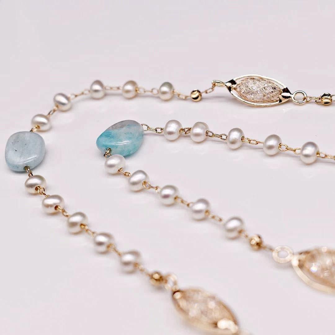 Freshwater Pearl Long Necklace - Beryl - Akuna Pearls