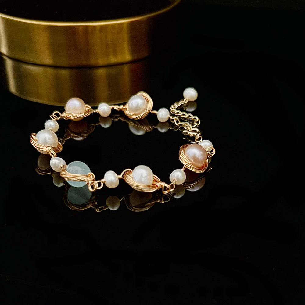 Freshwater Pearl &amp; Aquamarine Bracelet - Arizona - Akuna Pearls