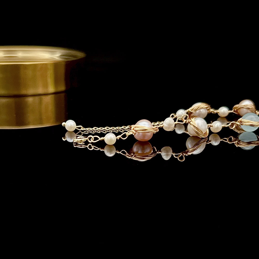 Freshwater Pearl & Aquamarine Bracelet - Arizona - Akuna Pearls