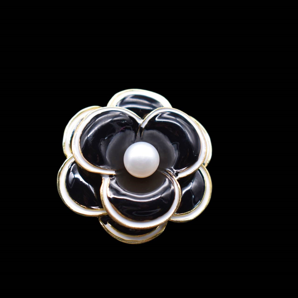 Freshwater Pearl Brooch - Black Camellia - Akuna Pearls