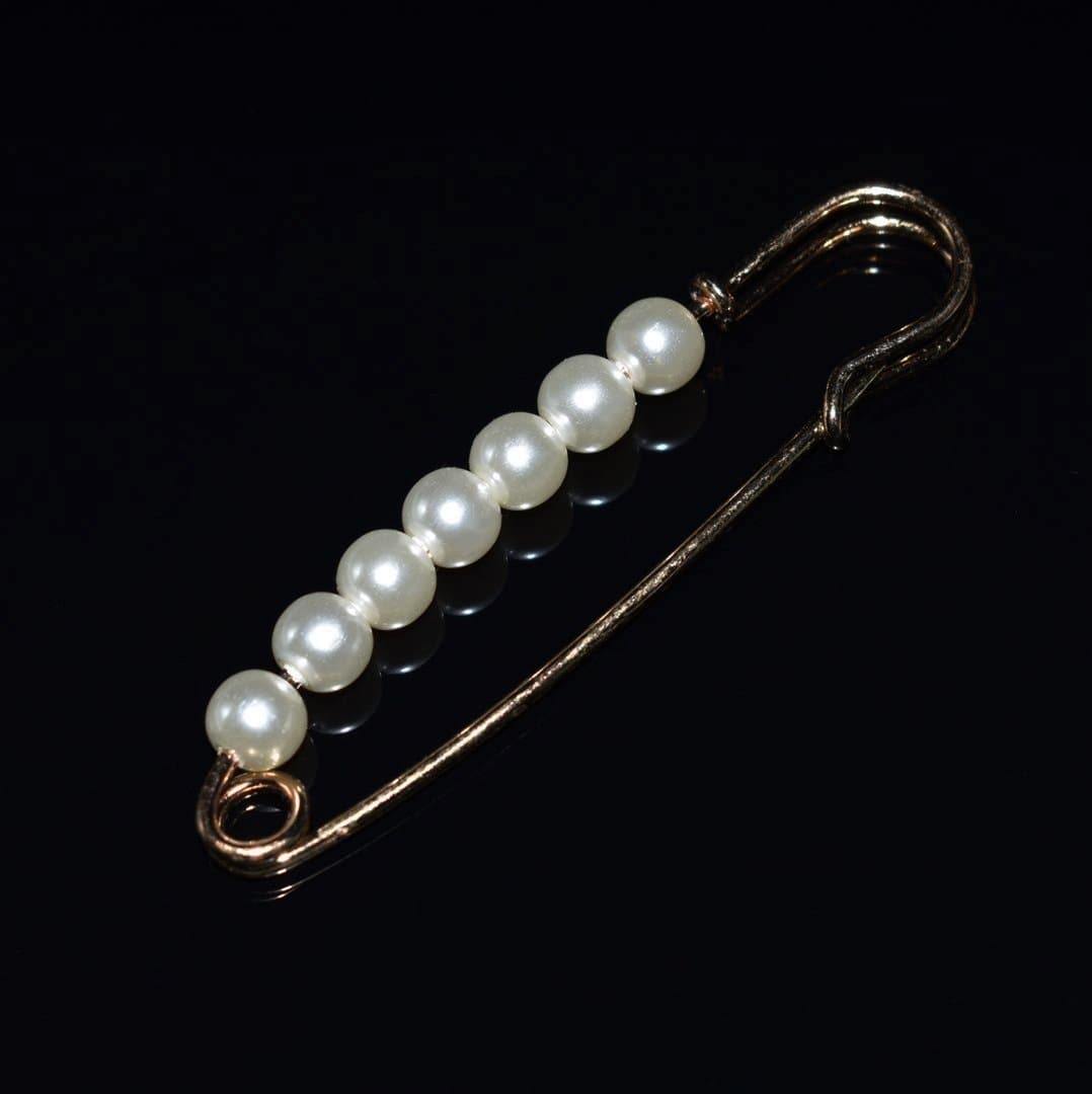 Faux Pearl Fashion Pin - Gold Safety Pin Design - Akuna Pearls