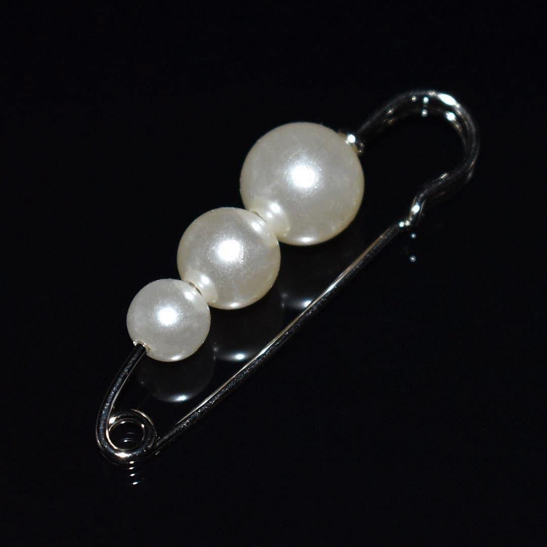 Faux Pearl Fashion Pin - Silver Safety Pin Design - Akuna Pearls