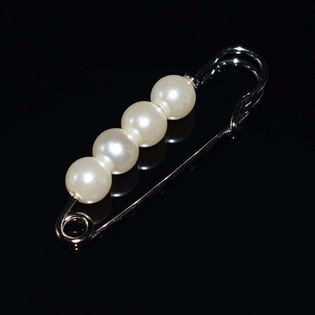 Faux Pearl Fashion Pin - Silver Safety Pin Design - Akuna Pearls