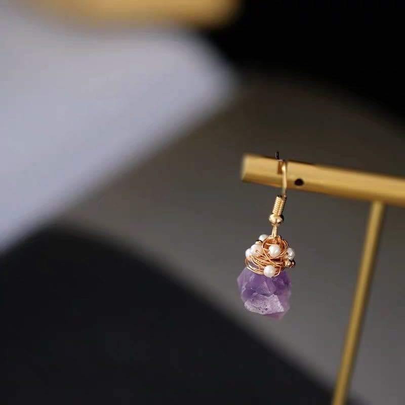 Freshwater Pearl Earrings - Amethyst Hooks - Akuna Pearls