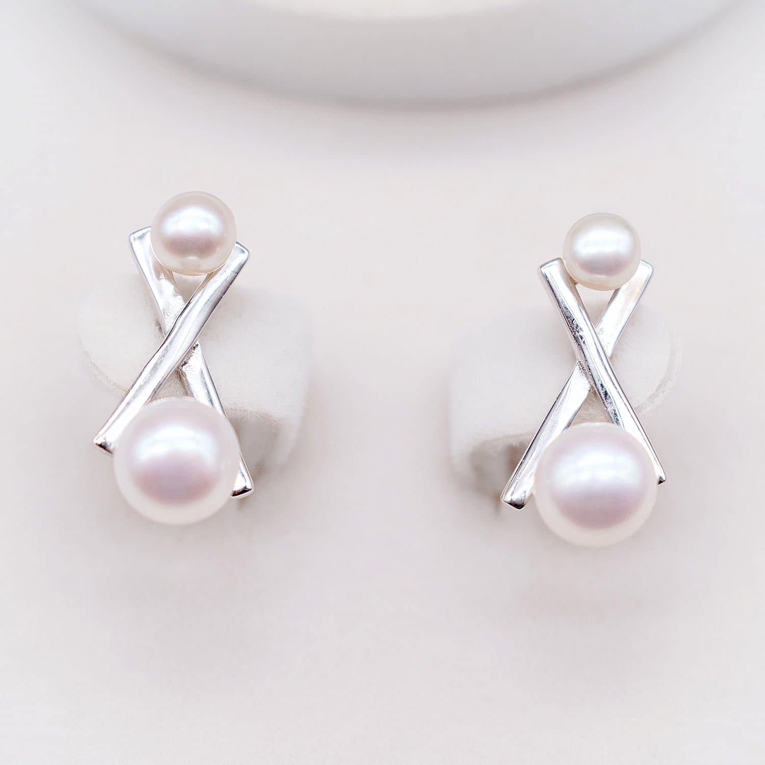 Freshwater Pearl Earrings - Balance Cross - Akuna Pearls