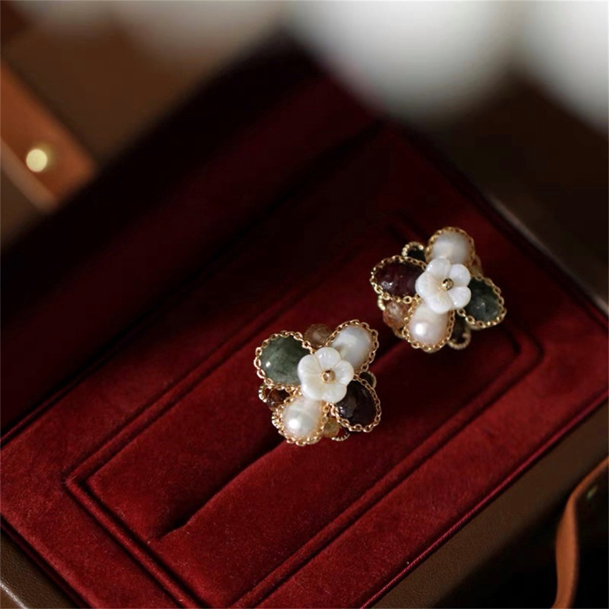 Freshwater Pearl and Gem Stud Earrings - Hanako - Akuna Pearls