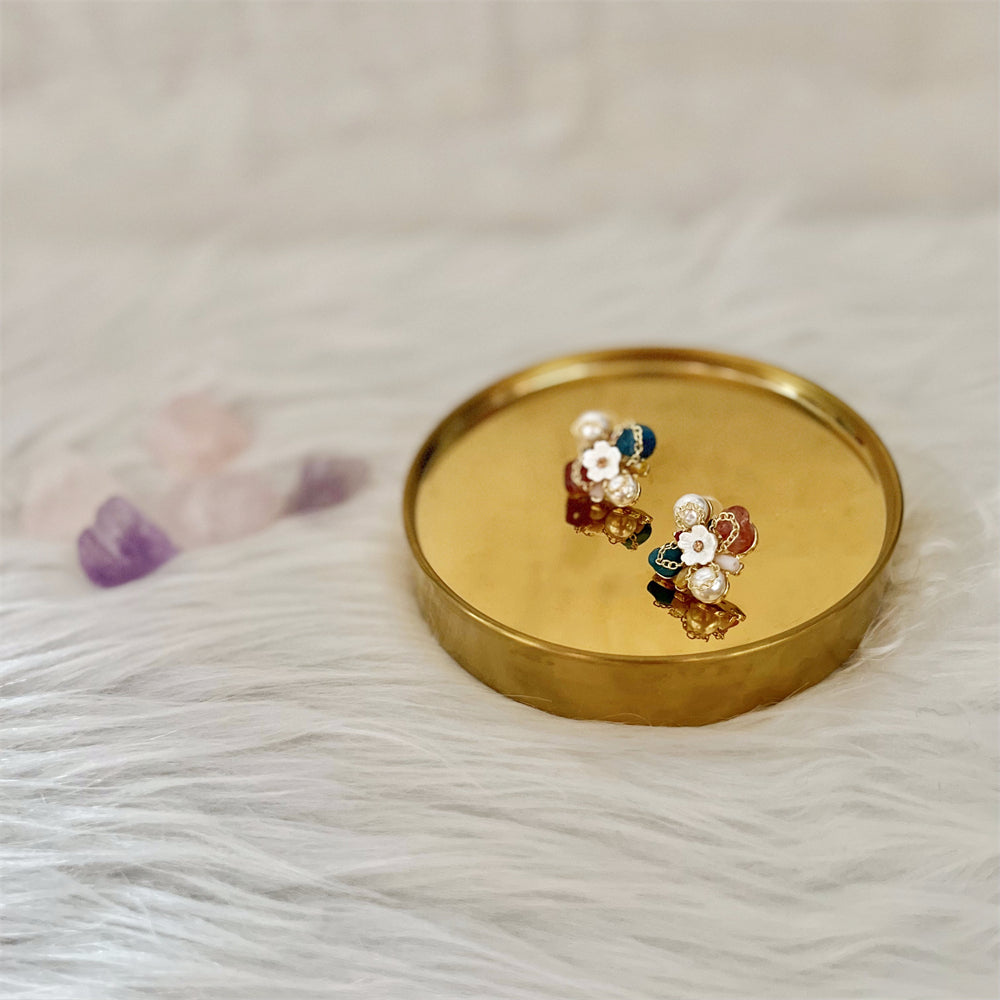 Faux Pearl and Gem Stud Earrings - Hanako - Akuna Pearls