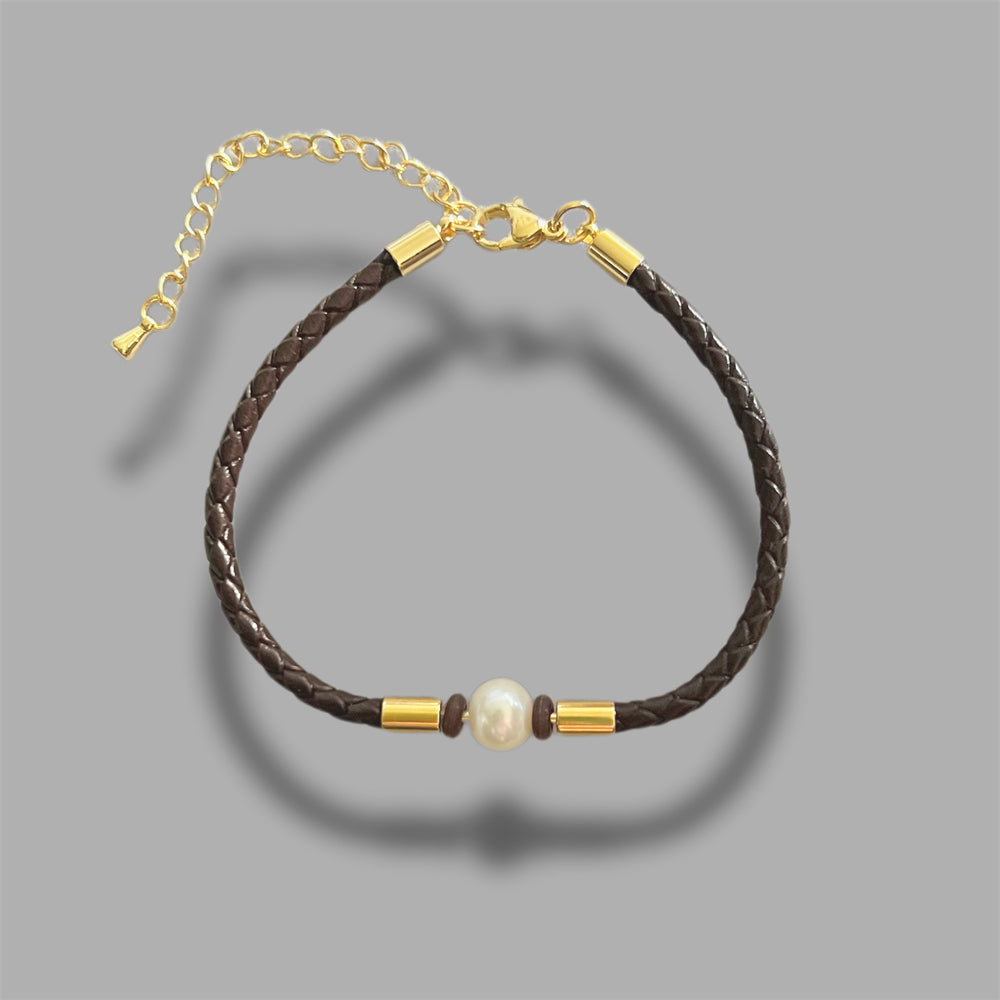 Freshwater Pearl Leather Bracelet - Claire - Akuna Pearls