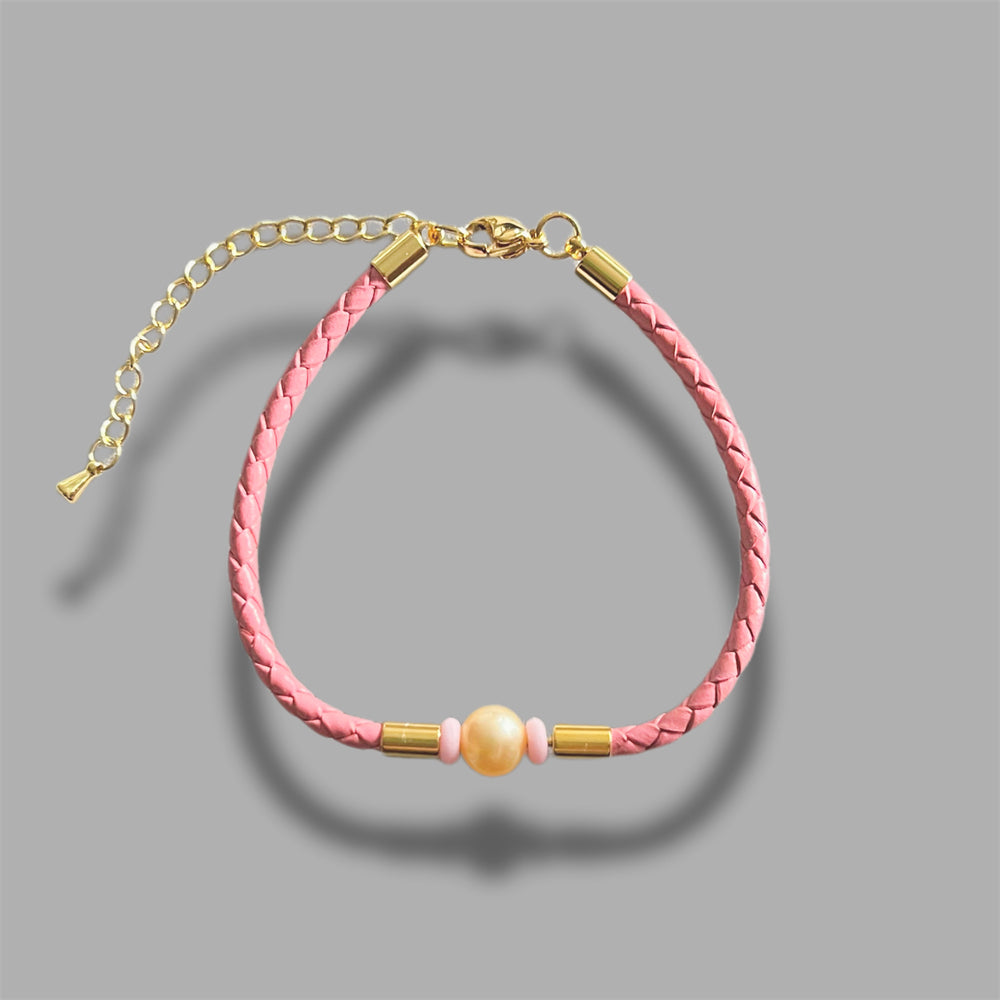 June Birthstone Bracelet, Pink Freshwater Pearl Bracelet, Leather Pearl Bracelet, Freshwater Pearls, top Adjustable Bracelet, Leather Jewelry