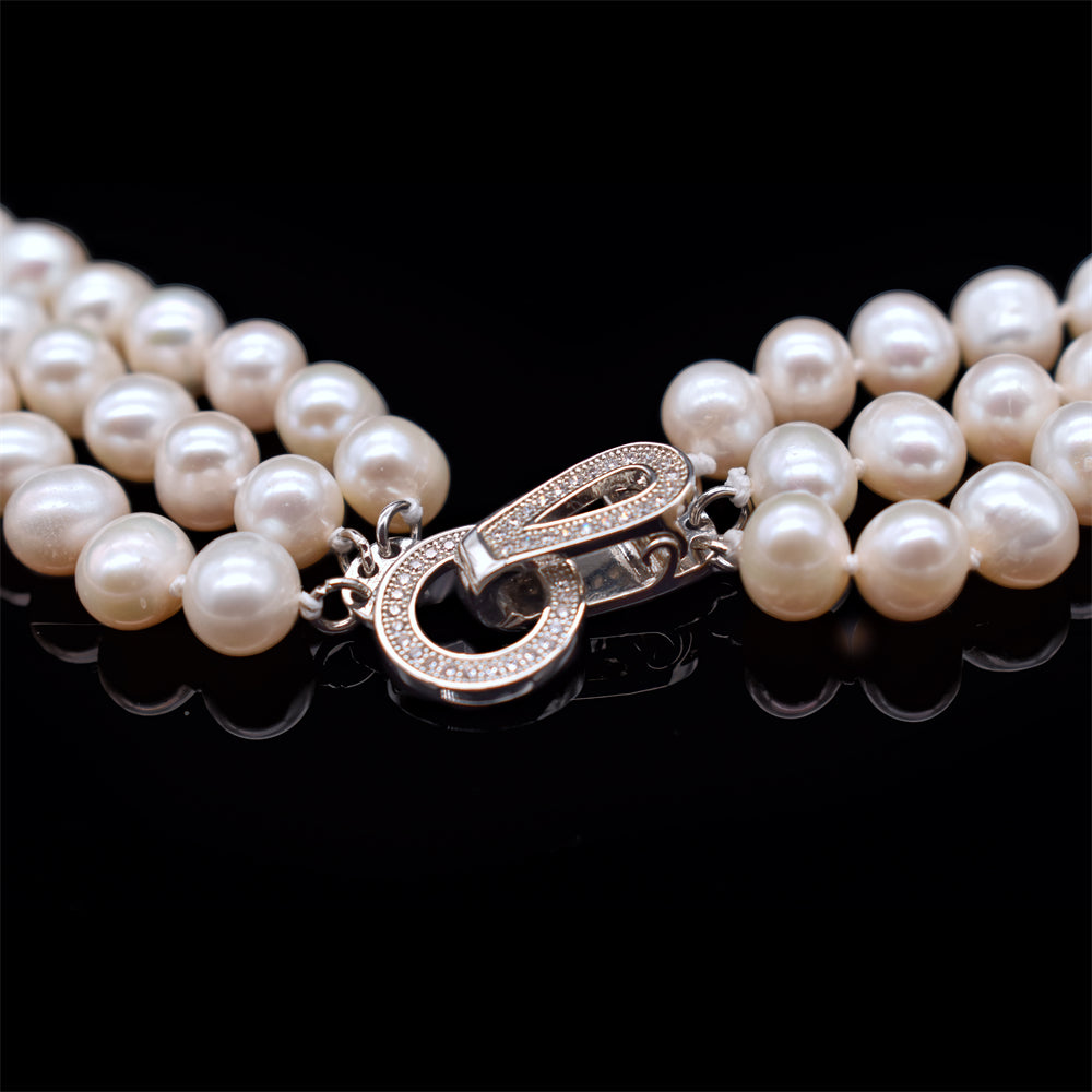 Classic Freshwater Pearl Triple-Strand Necklace - Elizabeth - Akuna Pearls