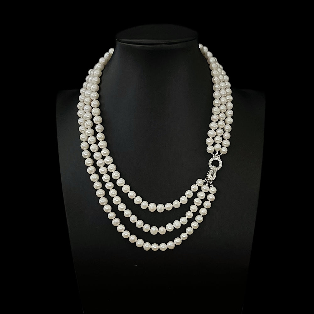 Classic Freshwater Pearl Triple-Strand Necklace - Elizabeth - Akuna Pearls