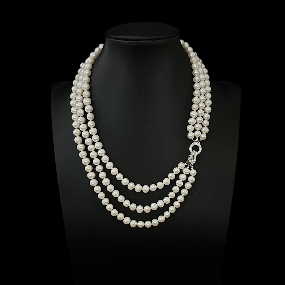 Classic Freshwater Pearl Triple Strand Necklace Elizabeth Akuna Pearls