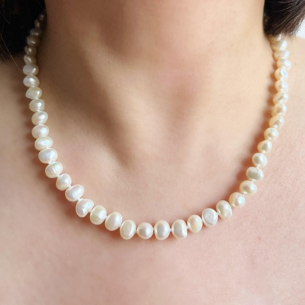 Classic Freshwater Pearl Necklace Side Flatted - Mini Rama - Akuna Pearls